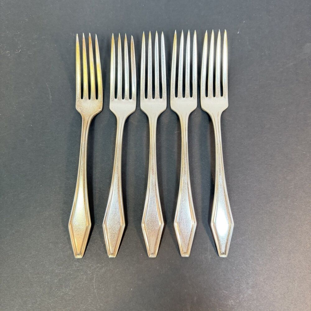 JAMESTOWN Dinner Forks 7 1/8” Holmes & Edwards 5 Pc Silverplate Vintage 1916